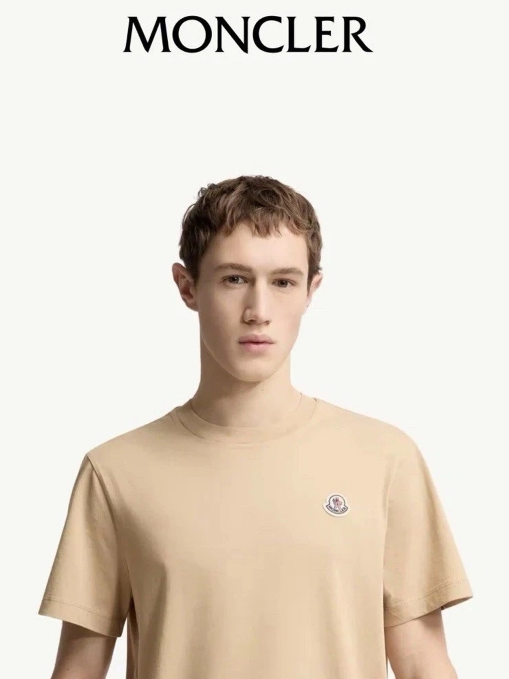 Men’s Moncler Beige Logo Patch Cotton Tee Tshirt